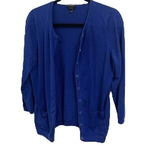 Talbots Blue Cardigan 3/4 Sleeve Pima Cotton Button Down M